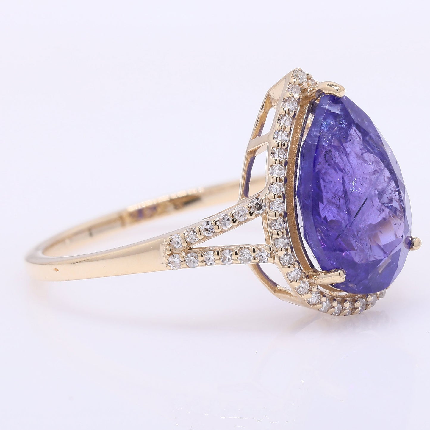 4.04 Ct Pear Mixed Cut Natural Tanzanite 14K Gold Ring