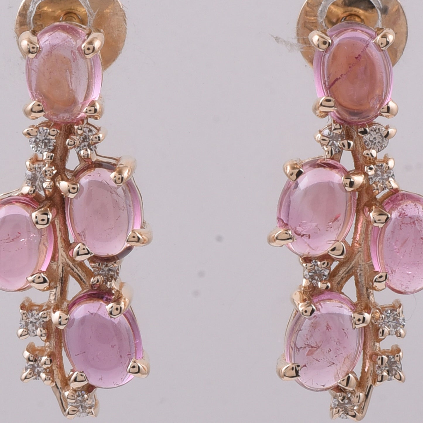 1.51 Ct Oval Cabochon Cut Natural Pink Tourmaline 14K Gold Earrings