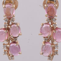 1.51 Ct Oval Cabochon Cut Natural Pink Tourmaline 14K Gold Earrings