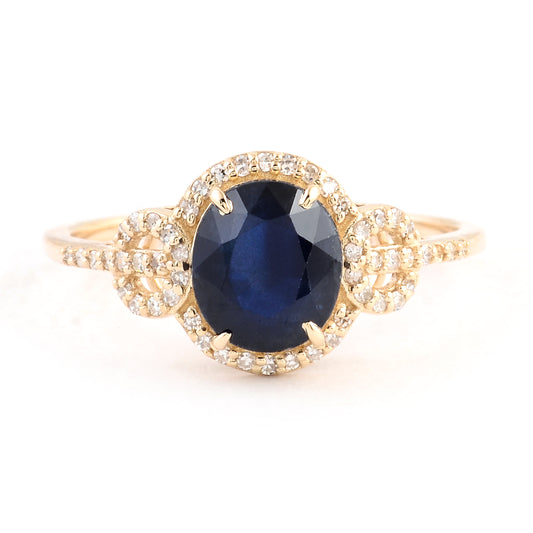 2.02 Ct Oval Mixed Cut Natural Corunum Sapphire 14K Gold Ring