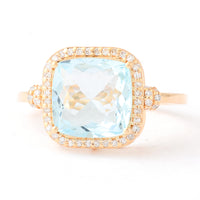 2.77 Ct Cushion Mixed Cut Natural Aquamarine 14K Gold Ring