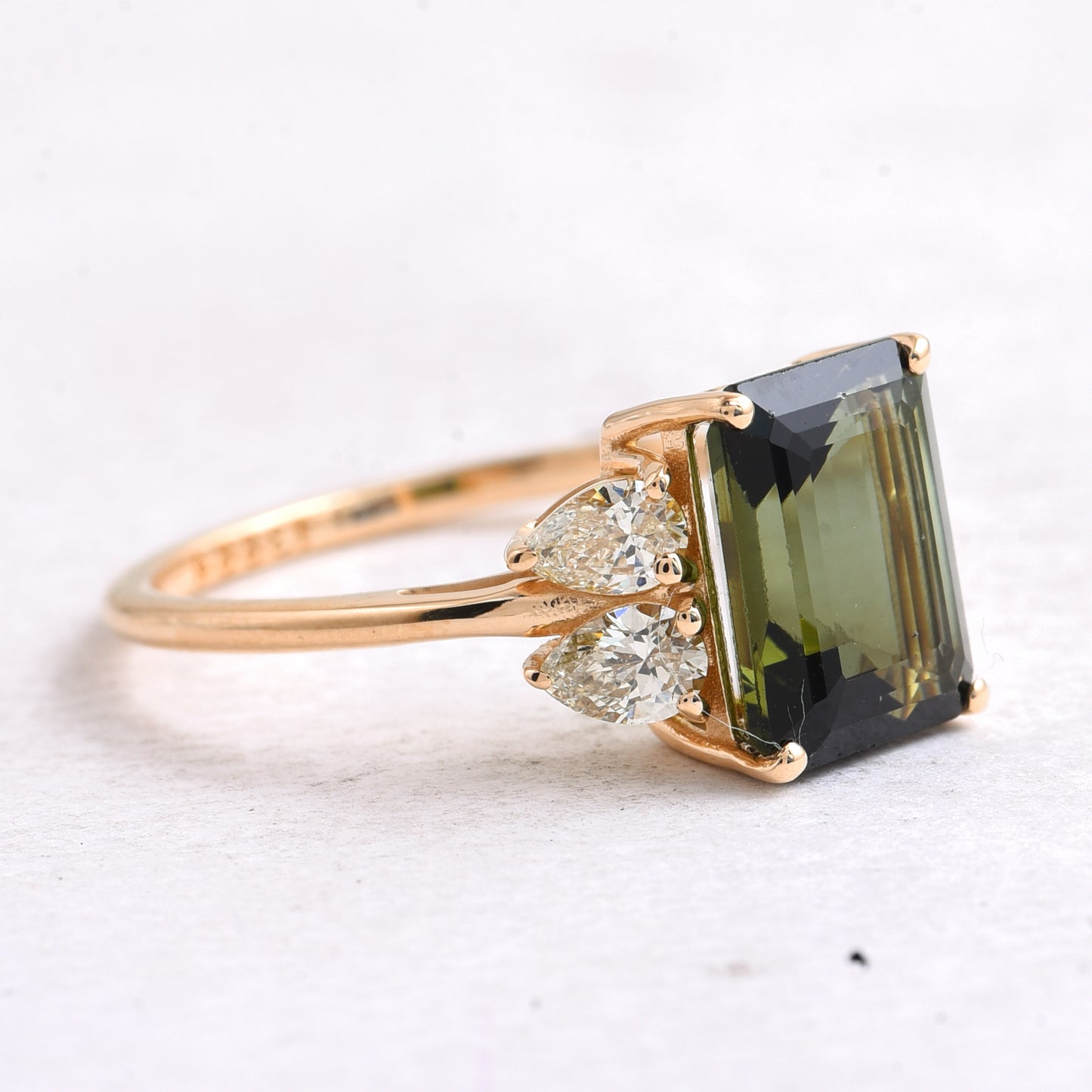 2.42 Ct Octagon Step Cut Natural Green Tourmaline 14K Gold Ring