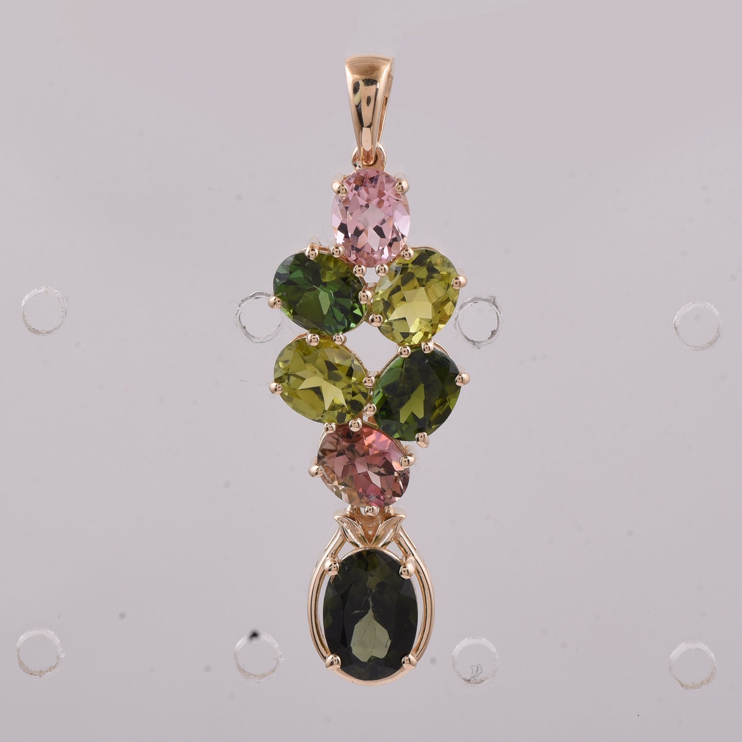 3.33 Ct Oval Natural Multi-Coloured Tourmaline 14K Gold Pendant