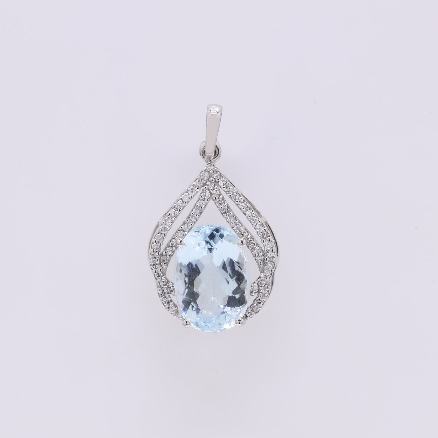 3.00 Ct Oval Mixed Cut Natural Aquamarine 950 Platinum Pendant