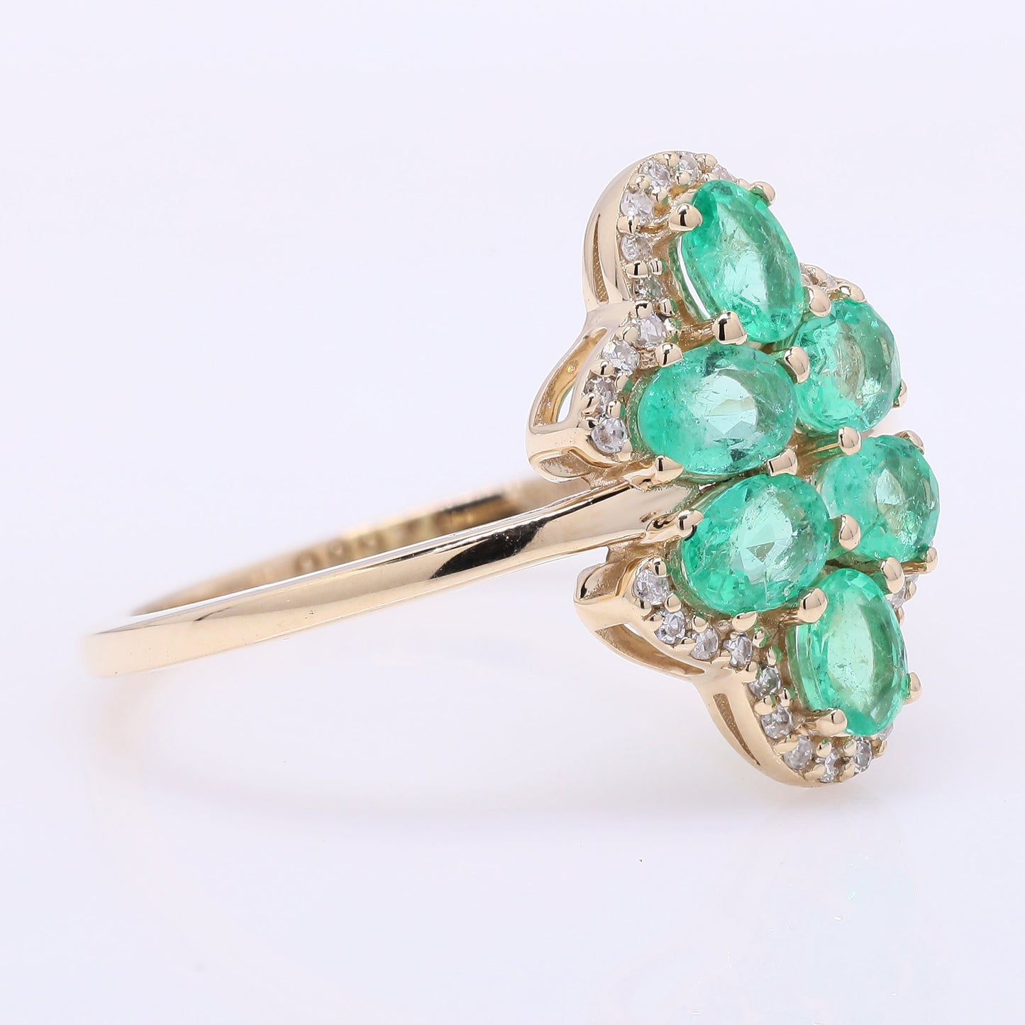 0.98 Ct Oval Mixed Cut Natural Emerald 14K Gold Ring