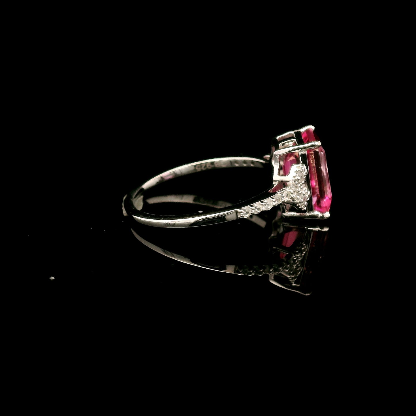 3.43 Ct Octagon Pink Topaz, White Zircon 925 Sterling Silver Ring