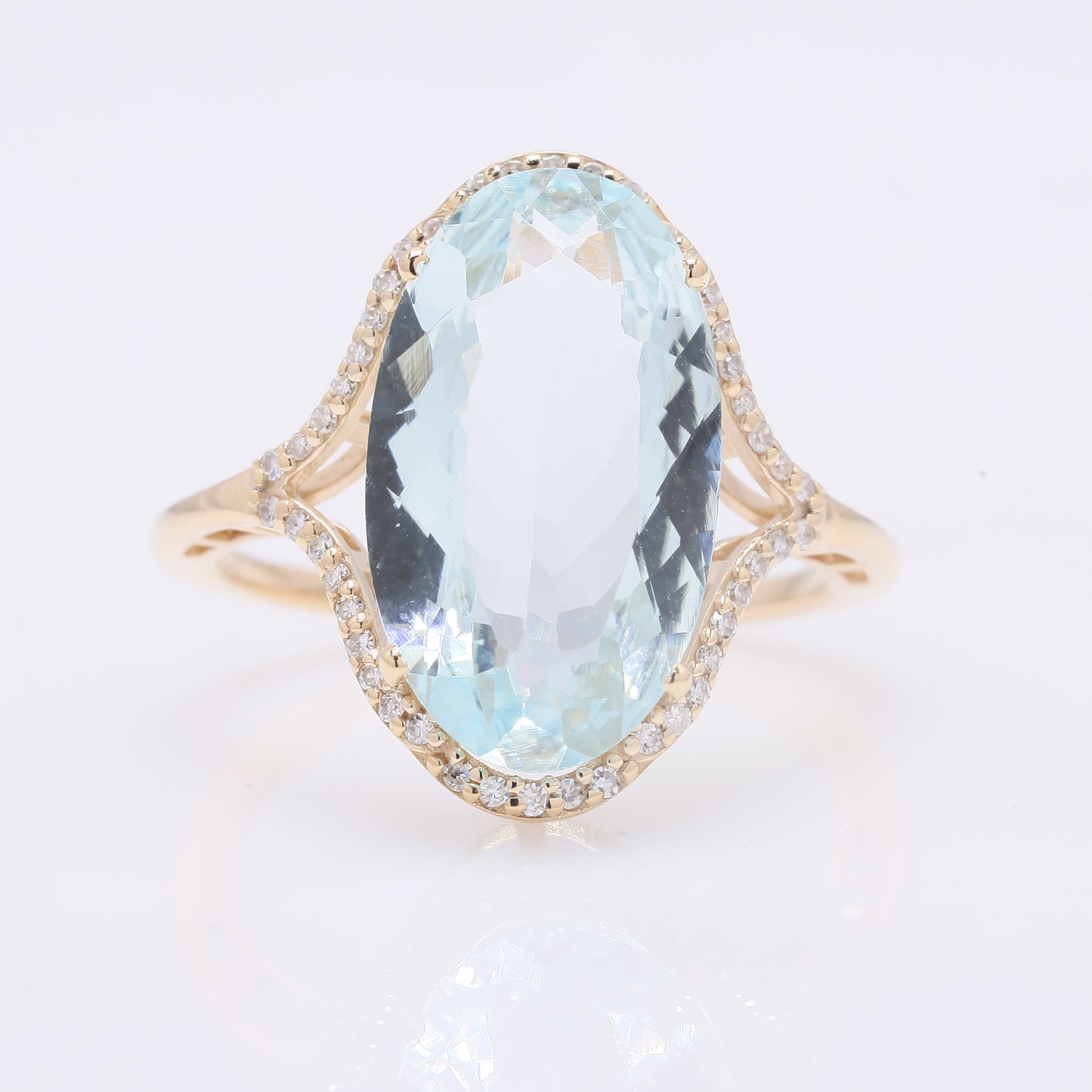 5.10 Ct Oval Mixed Cut Natural Aquamarine 14K Gold Ring