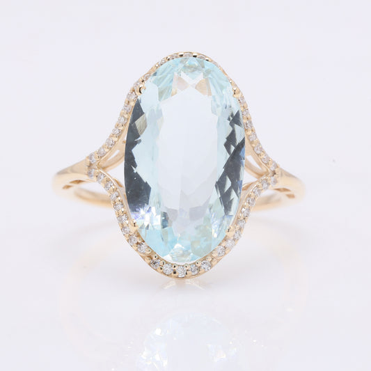 5.10 Ct Oval Mixed Cut Natural Aquamarine 14K Gold Ring