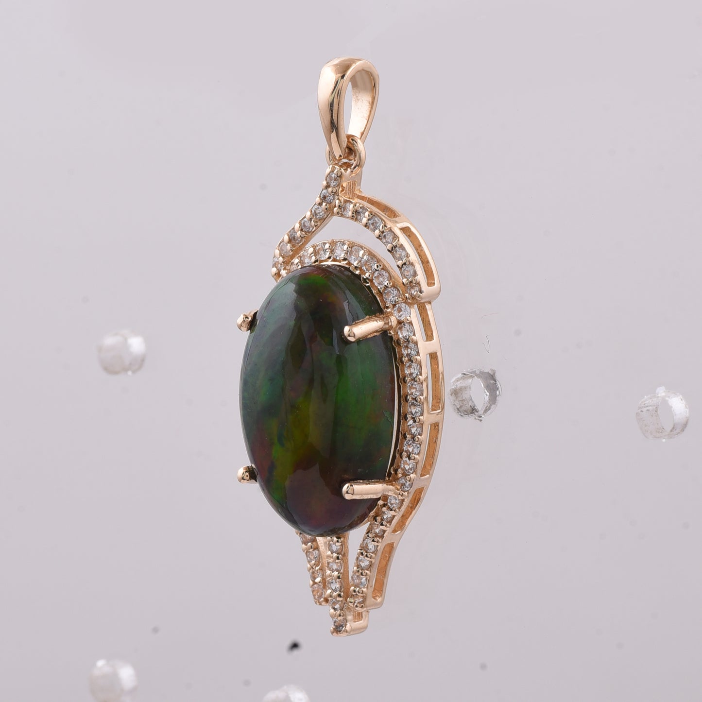 3.84 Ct Oval Cabochon Cut Natural Black Opal 14K Gold Pendant