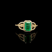 1.44 Ct Octagon Step Cut Natural Emerald 14K Gold Ring