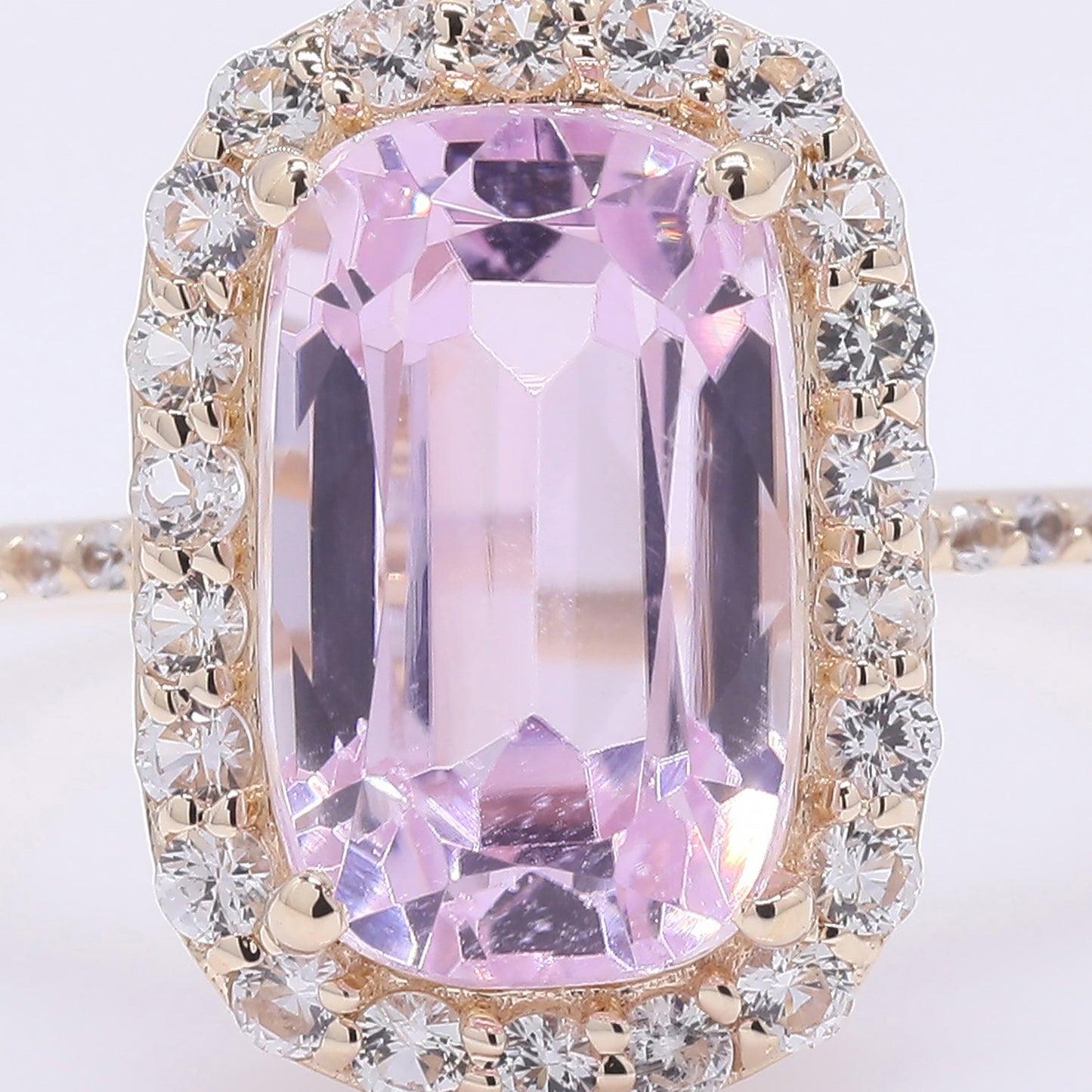 5.14 Ct Cushion Mixed Cut Natural Kunzite 14K Gold Ring