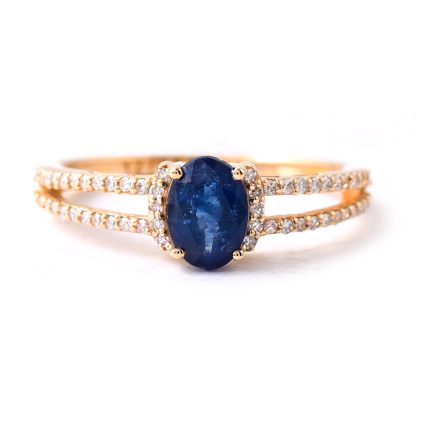 1.16 Ct Oval Mixed Cut Natural Sapphire 14K Gold Ring