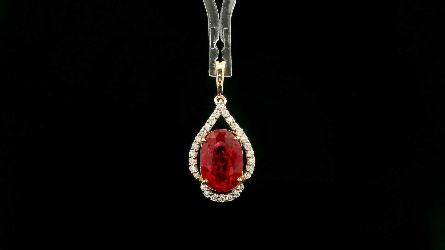 4.64 Ct Oval Lab Grown Ruby 14K Gold Pendant
