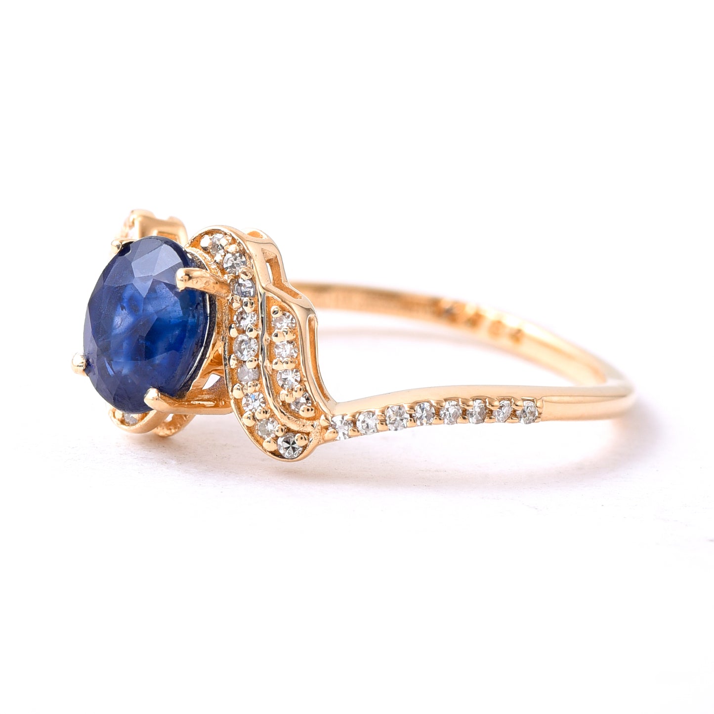 1.29 Ct Oval Mixed Cut Natural Sapphire 14K Gold Ring