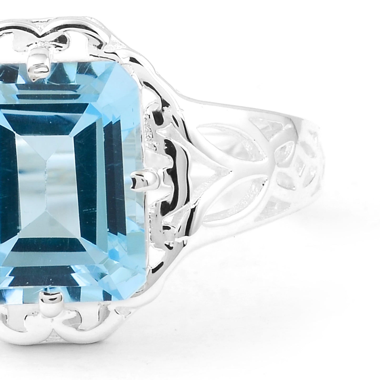 4.24 Ct Octagon Blue Topaz 925 Sterling Silver Ring