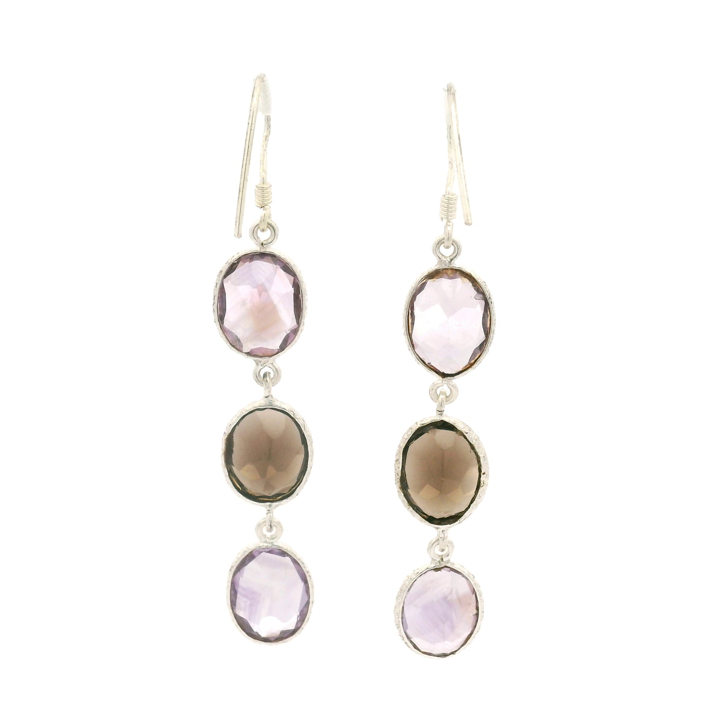 10.10 Ct Amethyst, Smoky Quartz 925 Sterling Silver Earrings