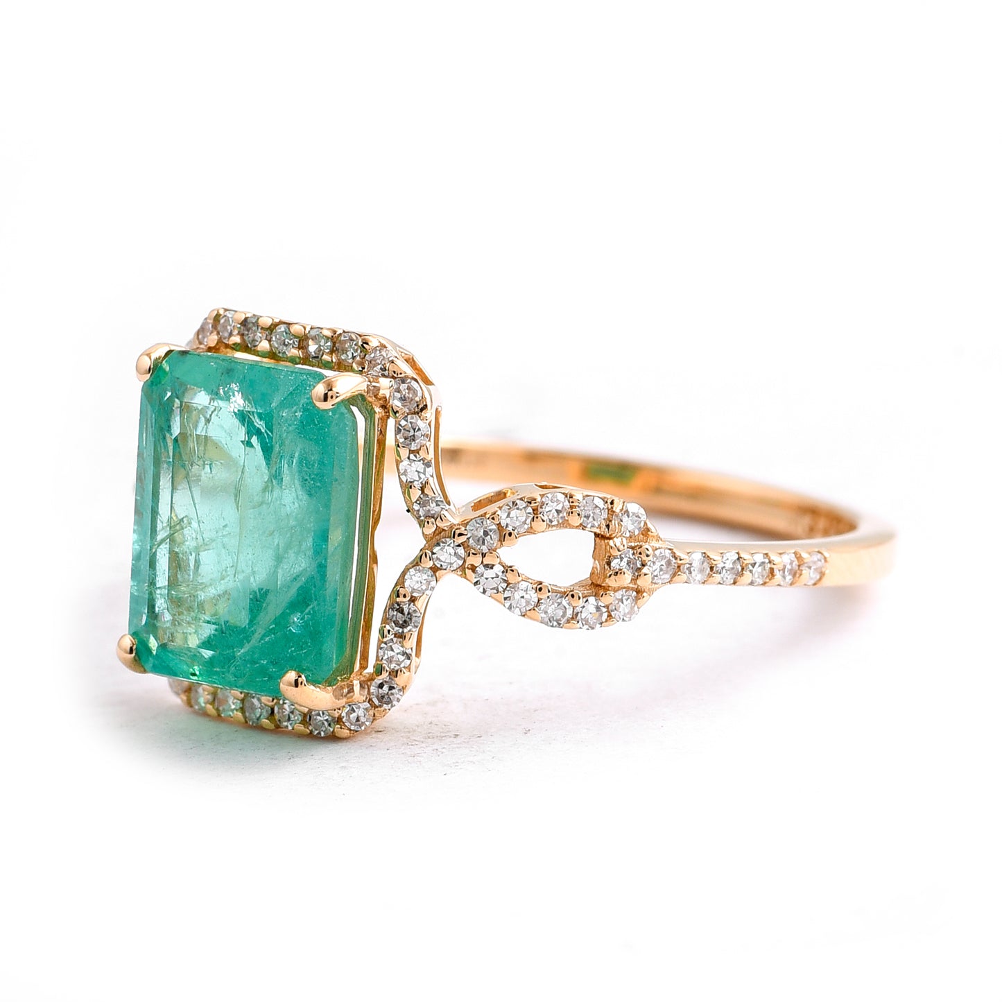 2.54 Ct Octagon Step Cut Natural Emerald 14K Gold Ring