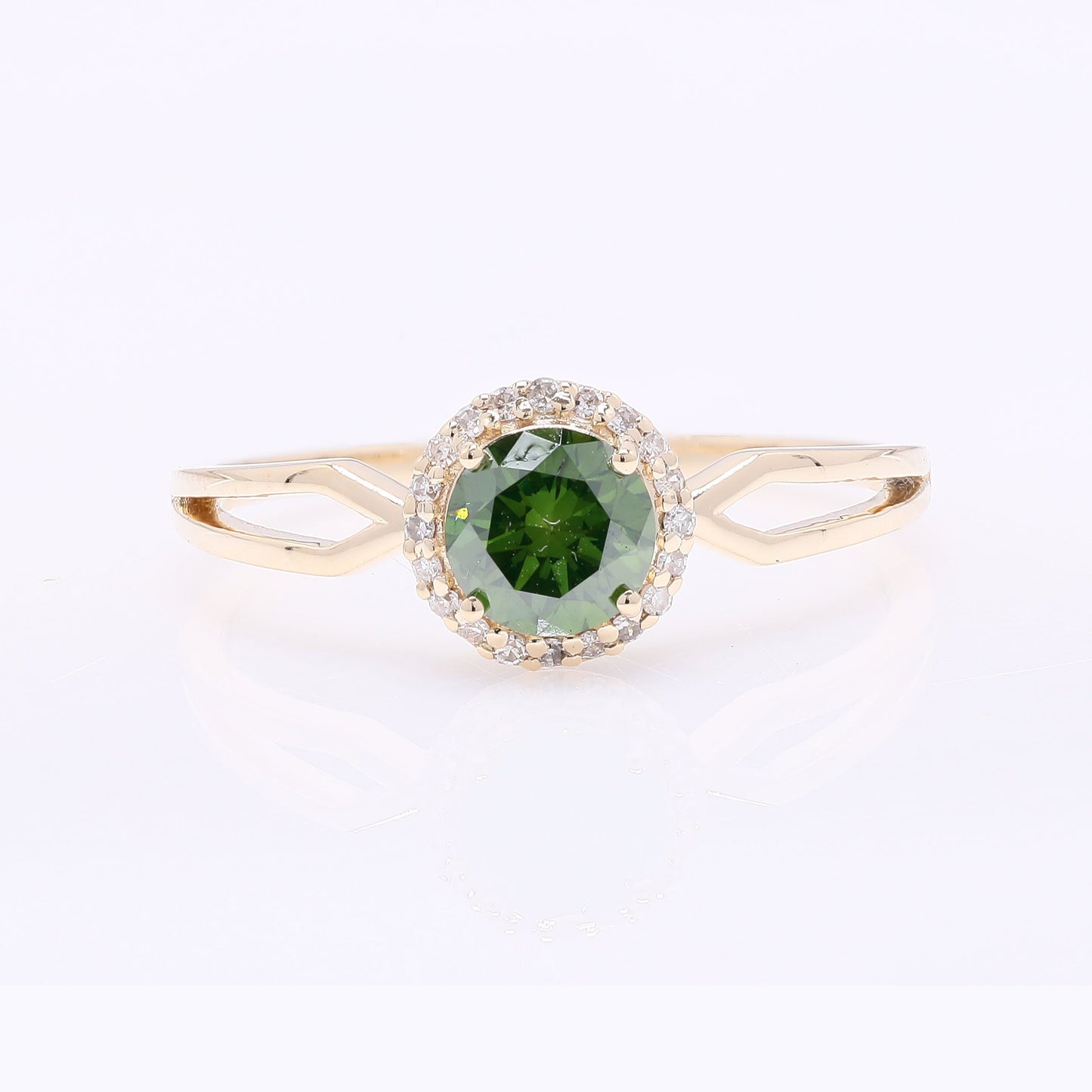 0.66 Ct Round Green Diamond 14K Gold Ring
