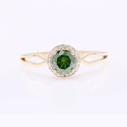 0.66 Ct Round Green Diamond 14K Gold Ring