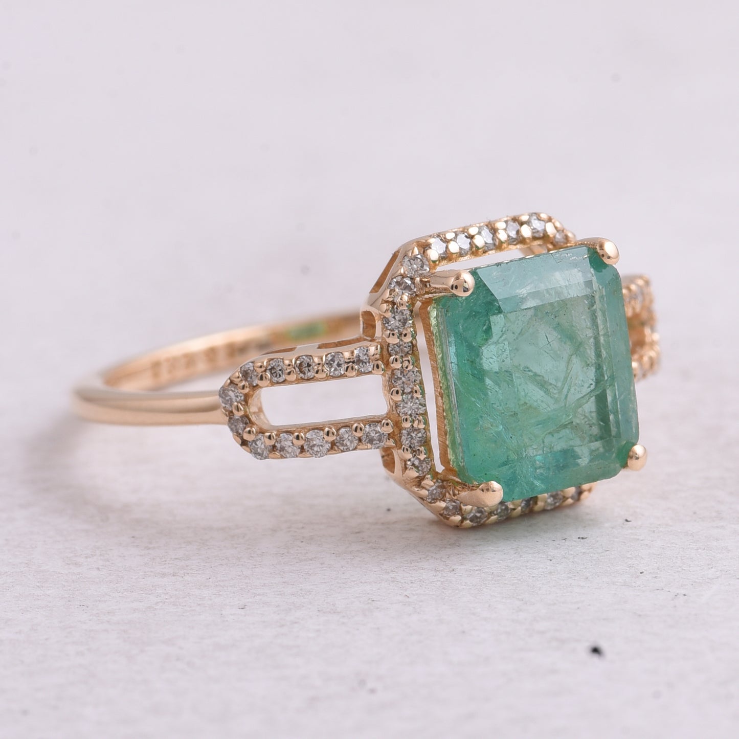 2.23 Ct Octagon Step Cut Natural Emerald 14K Gold Ring