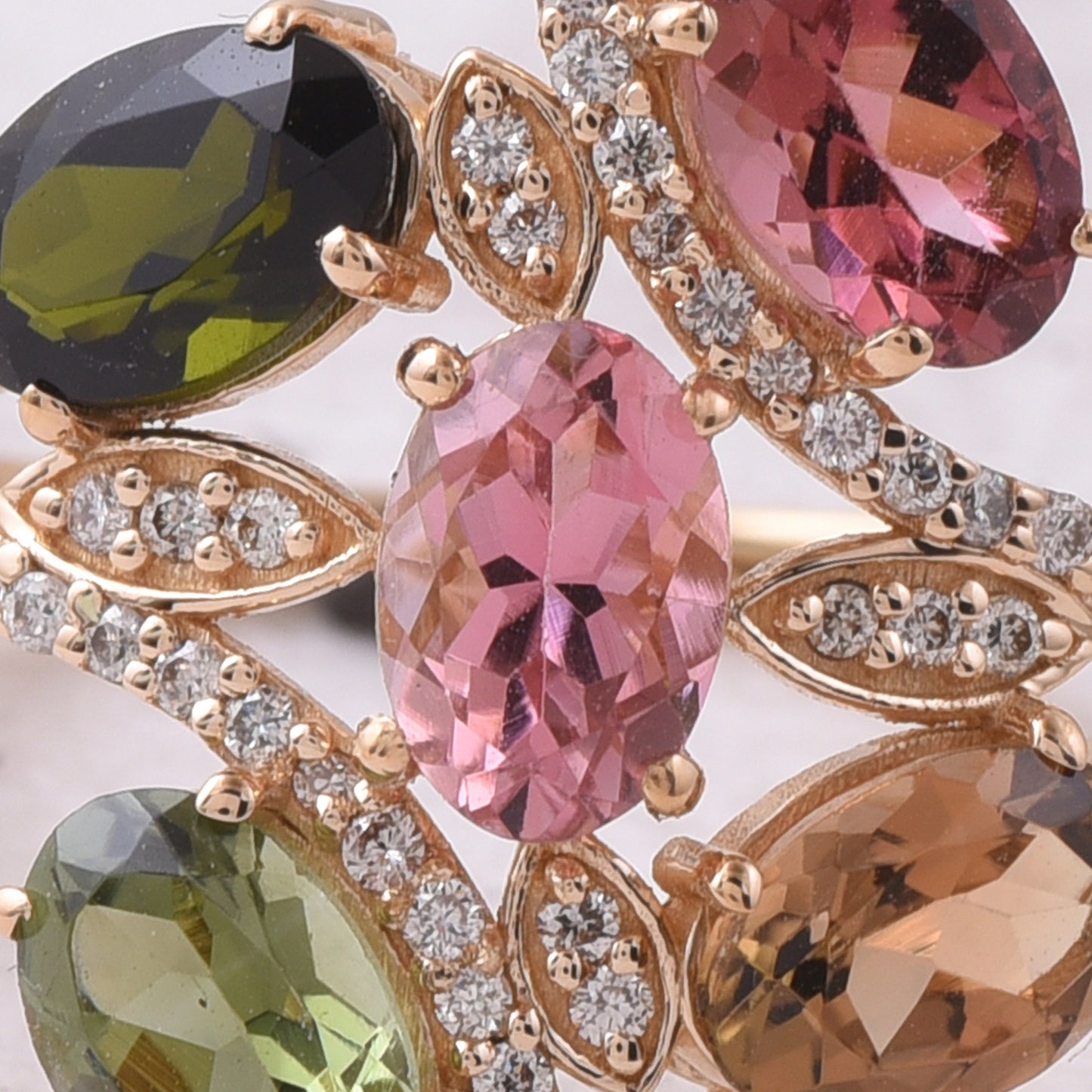 2.62 Ct Oval Mixed Cut Natural Multi-Coloured Tourmaline 14K Gold Ring