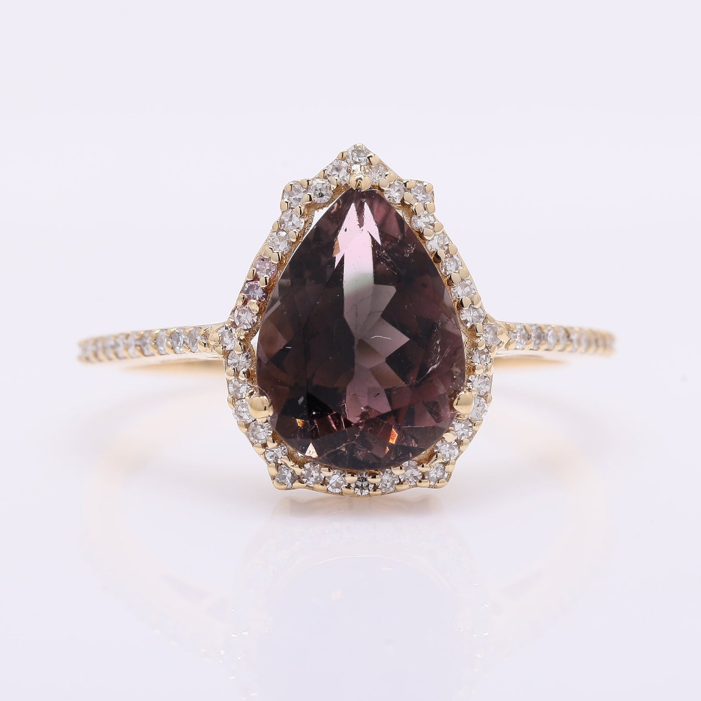 2.33 Ct Pear Mixed Cut Natural Tourmaline 14K Gold Ring
