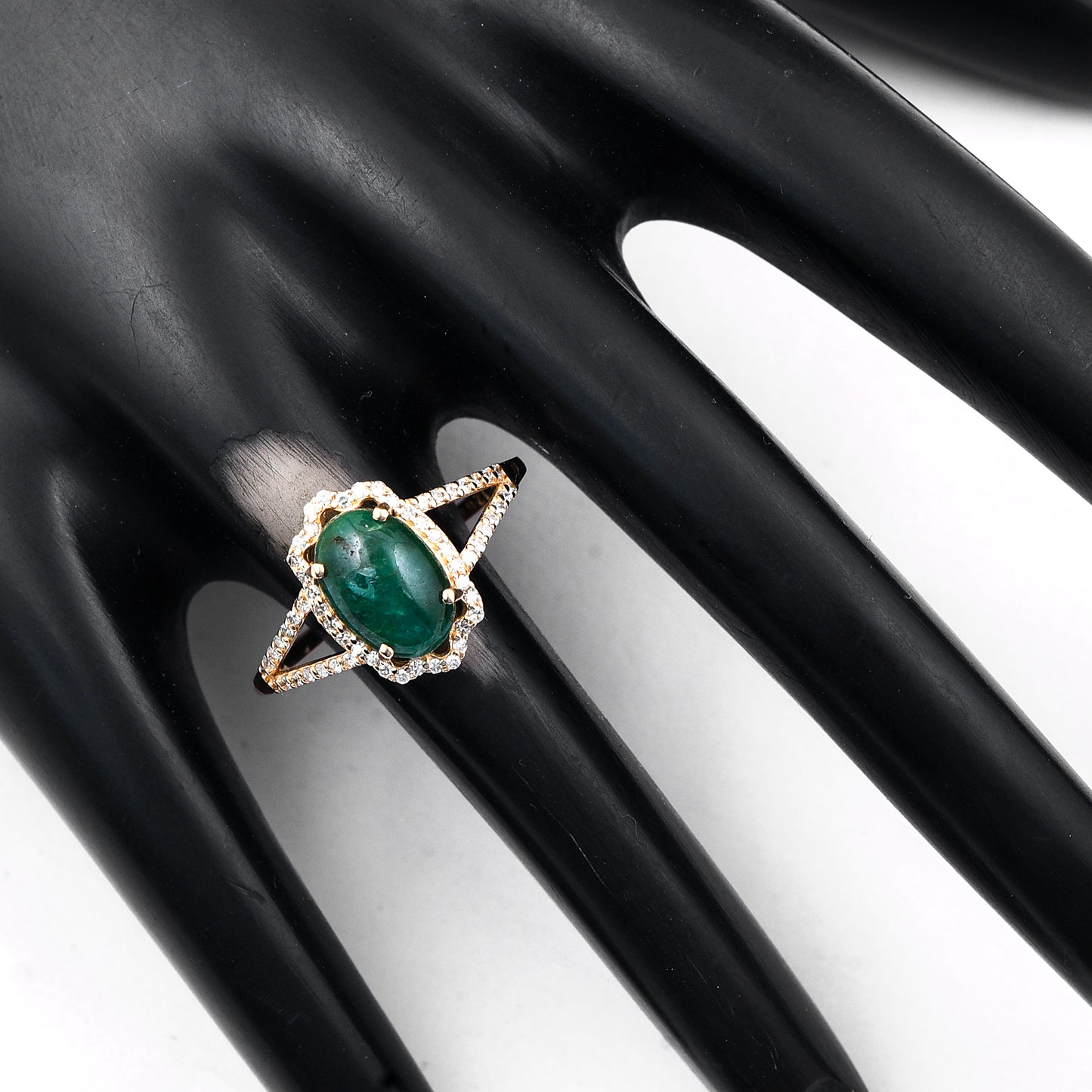 1.70 Ct Oval Cabochon Cut Natural Emerald 14K Gold Ring