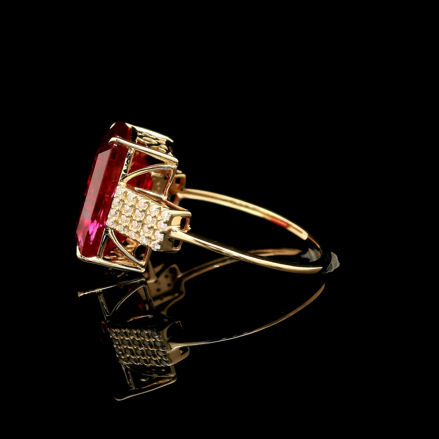 8.38 Ct Emerald Cut Lab Grown Ruby 14K Gold Ring