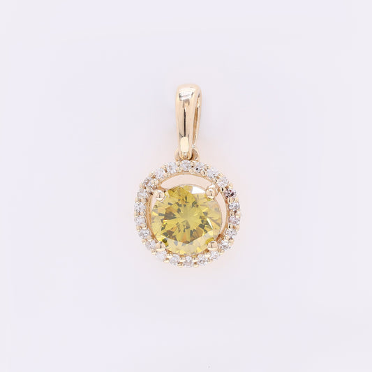 0.69 Ct Round Yellow Diamond 14K Gold Pendant