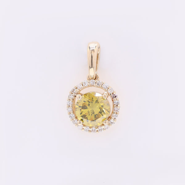 0.69 Ct Round Yellow Diamond 14K Gold Pendant