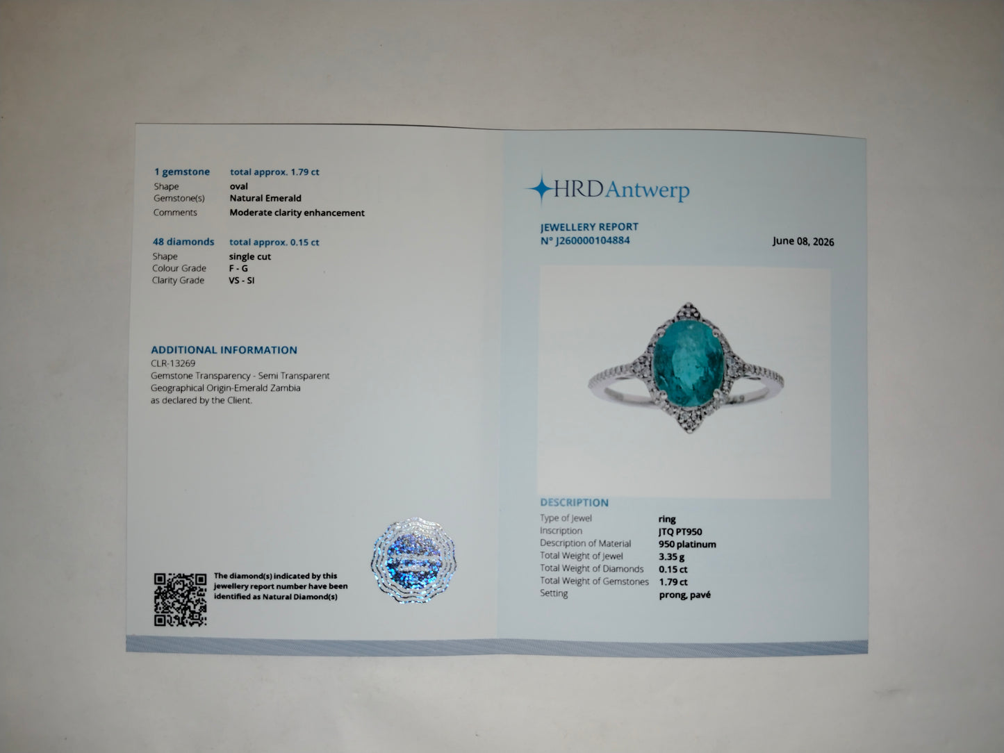 1.94 Ct Oval Mixed Cut Natural Emerald 950 Platinum Ring