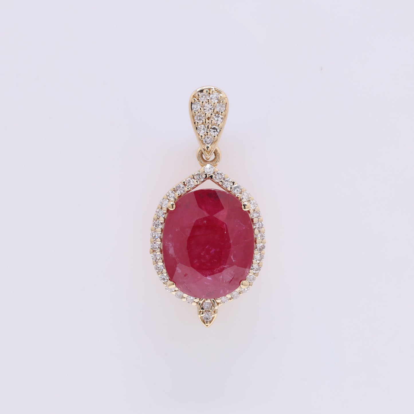 3.54 Ct Oval Mixed Cut Natural Ruby 14K Gold Pendant