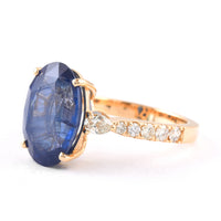 8.18 Ct Oval Blue Sapphire 18K Gold Ring