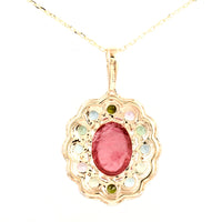 3.31 Ct Oval Multi Tourmaline 14K Gold Pendant
