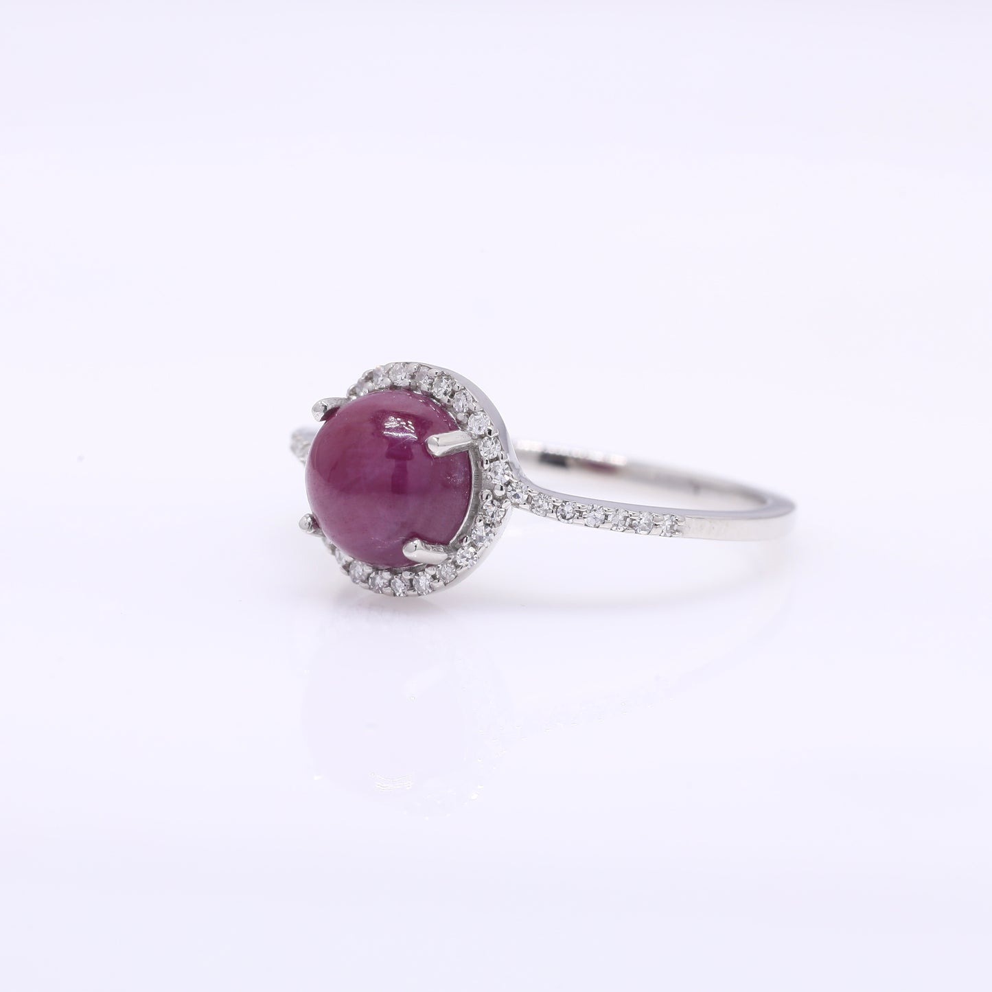 2.12 Ct Round Cabochon Cut Natural Ruby 950 Platinum Ring