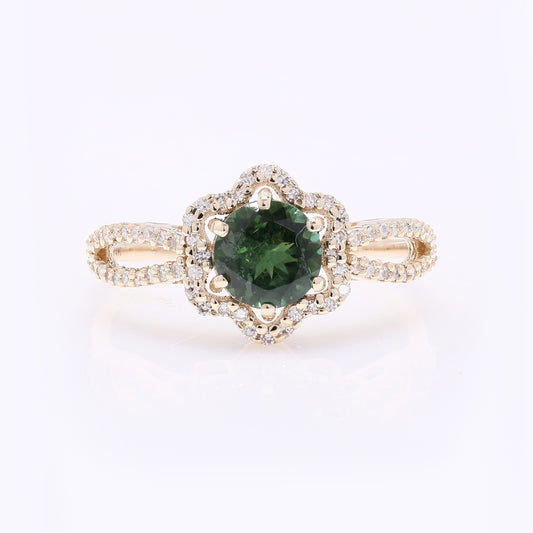 1.12 Ct Round Natural Tourmaline 14K Gold Ring