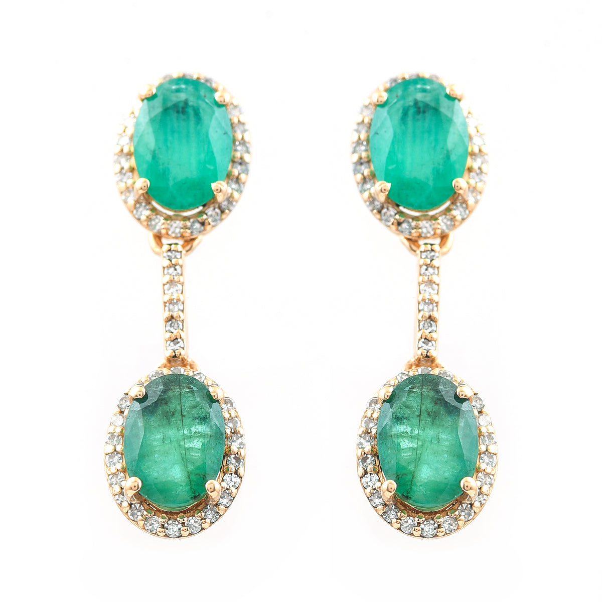 3.40 Ct Oval Mixed Cut Natural Emerald 14K Gold Earrings