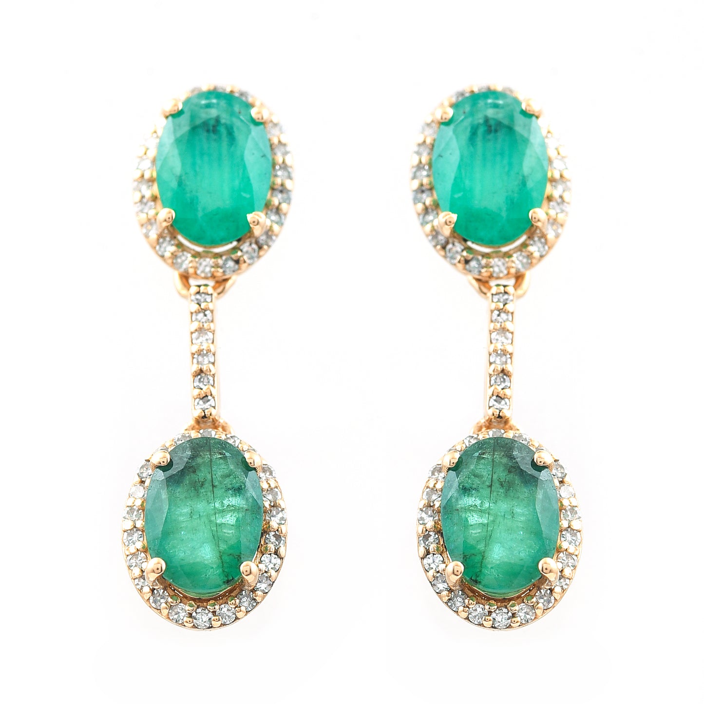 3.40 Ct Oval Mixed Cut Natural Emerald 14K Gold Earrings