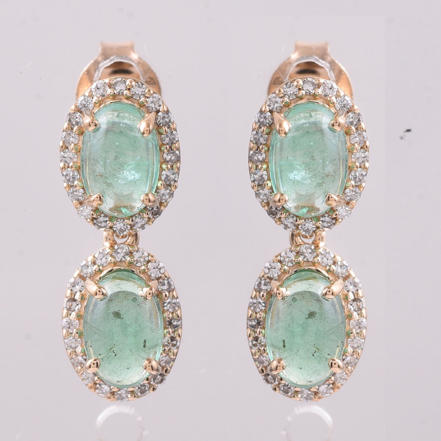 2.26 Ct Oval Cabochon Cut Natural Emerald 14K Gold Earrings