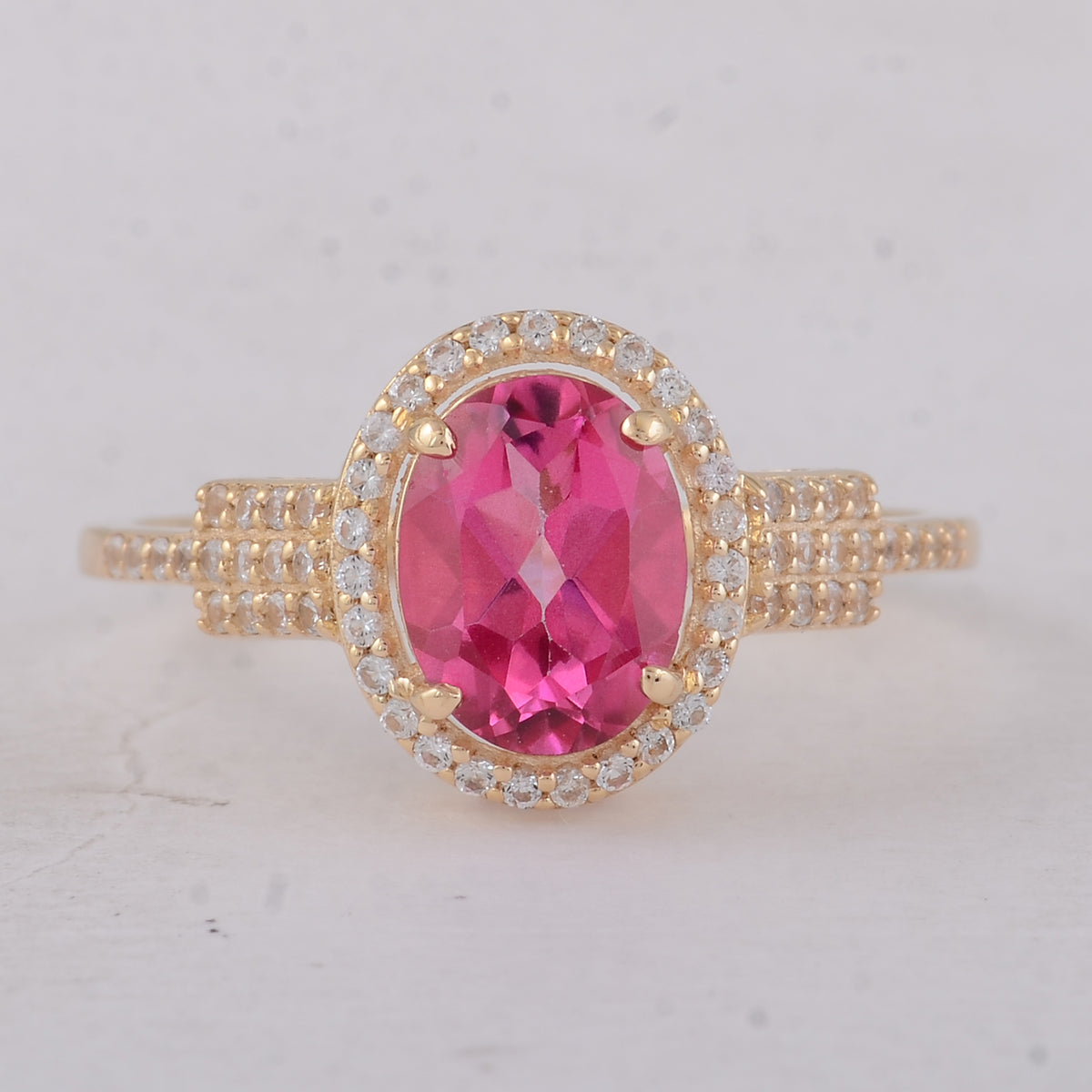 1.86 Ct Oval Pink Topaz 9K Gold Ring