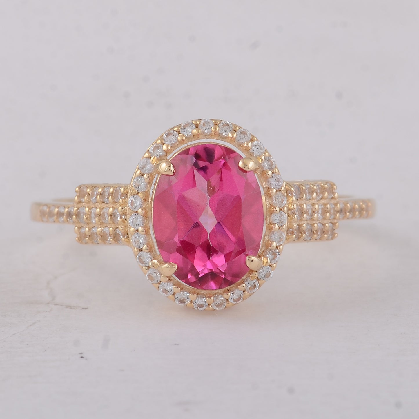 1.86 Ct Oval Pink Topaz 9K Gold Ring