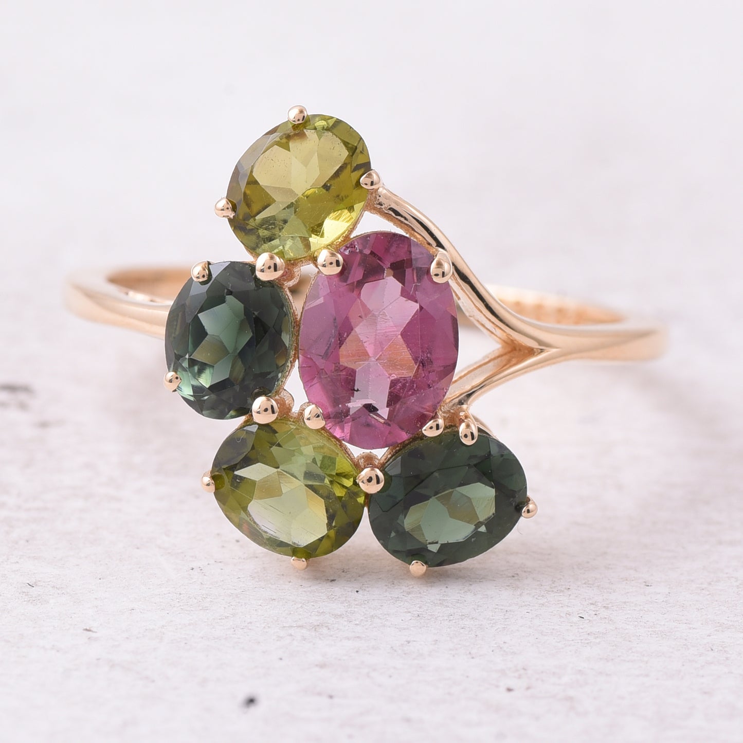 2.22 Ct Oval Natural Multi-Coloured Tourmaline 14K Gold Ring