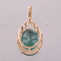 9.29 Ct Oval Mixed Cut Natural Emerald 14K Gold Pendant