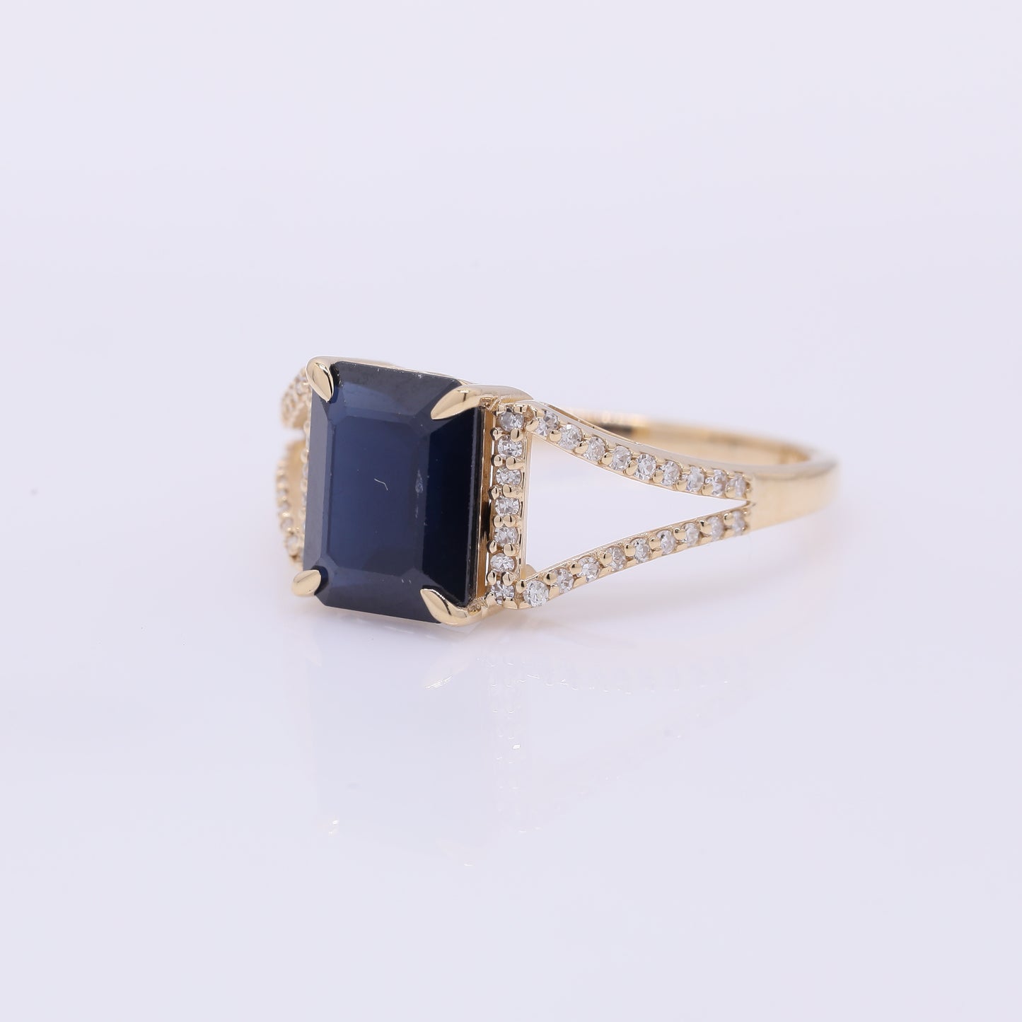 3.02 Ct Octagon Step Cut Natural Sapphire 14K Gold Ring