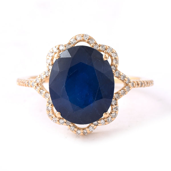5.58 Ct Oval Mixed Cut Natural Sapphire 14K Gold Ring