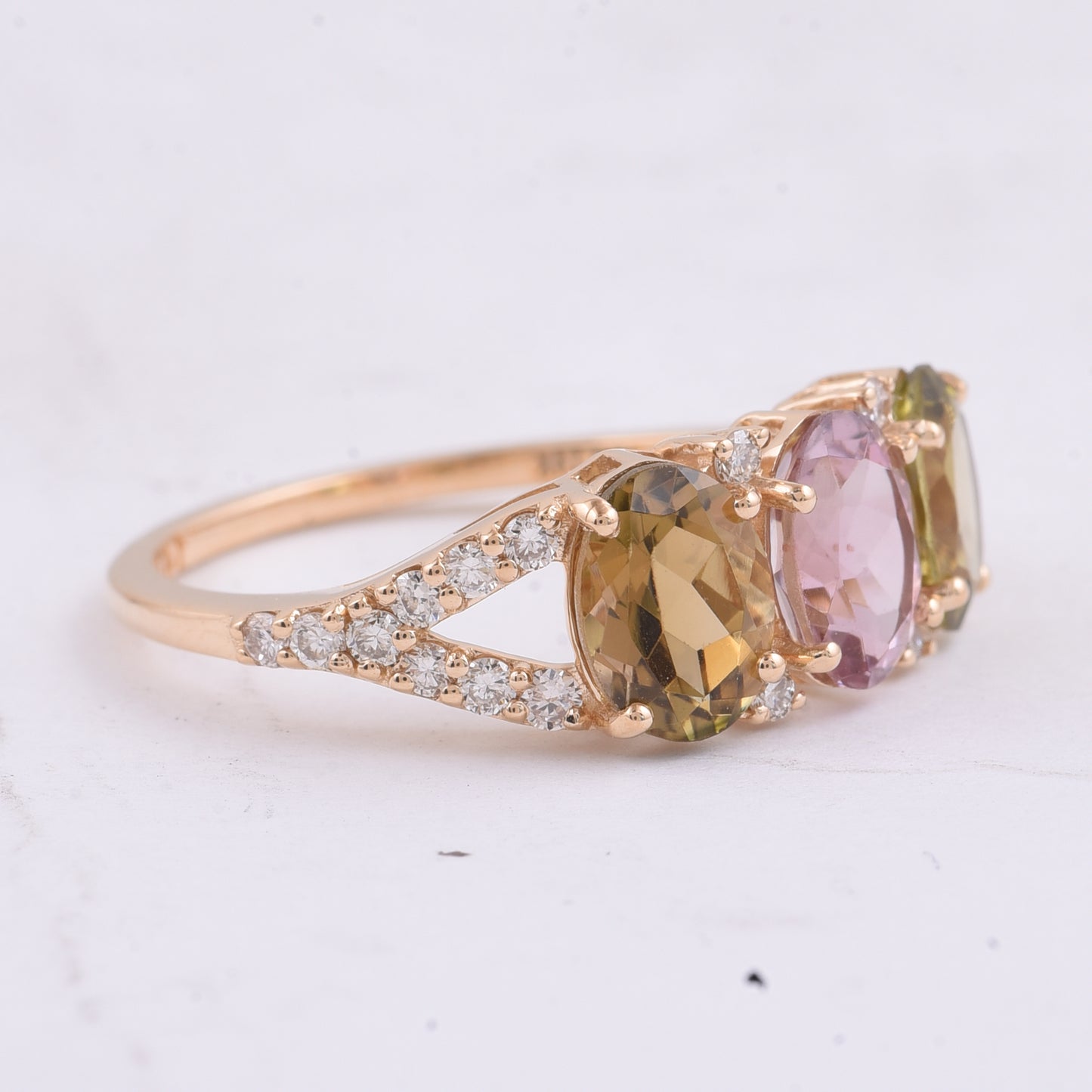 2.77 Ct Oval Natural Multi-Coloured Tourmaline 14K Gold Ring