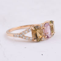 2.77 Ct Oval Natural Multi-Coloured Tourmaline 14K Gold Ring