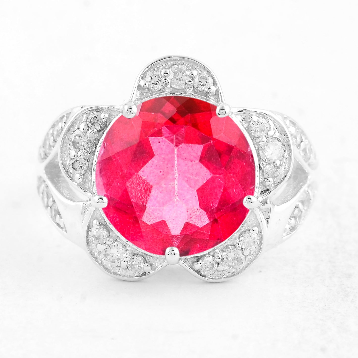8.37 Ct Round Pink Topaz, Cubic Zirconia 925 Sterling Silver Ring