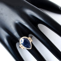 7.02 Ct Pear Mixed Cut Natural Corundum Sapphire 14K Gold Ring