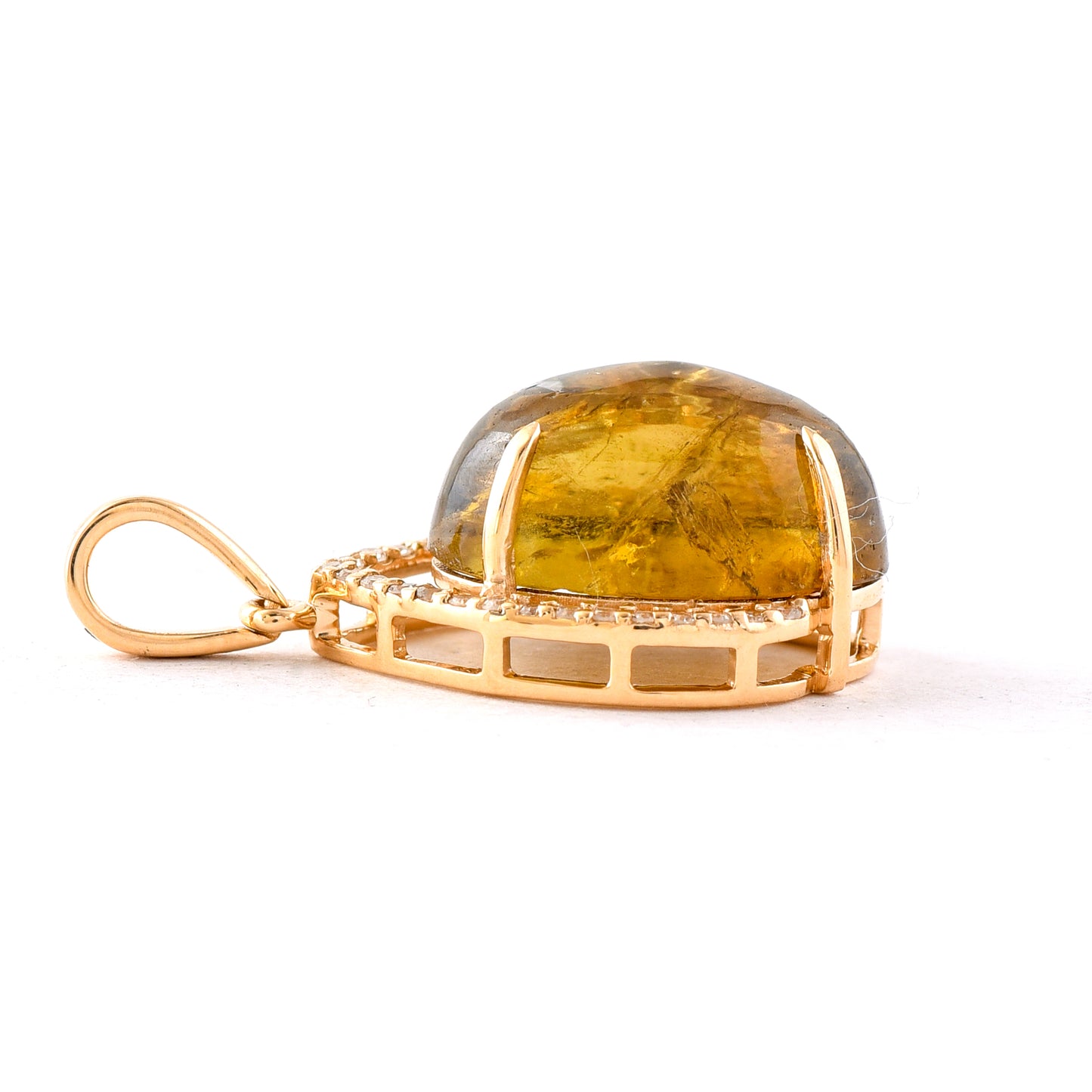 6.10 Ct Oval Cabochon Cut Natural Tourmaline 14K Gold Pendant